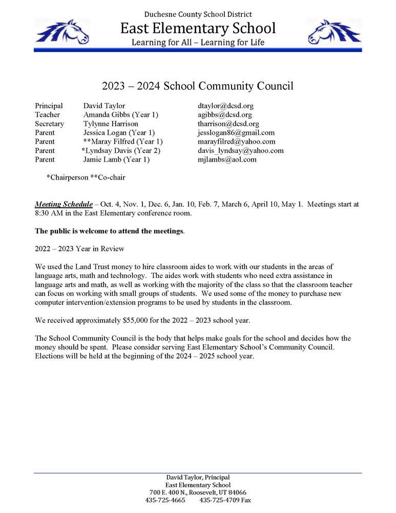 East Elementary Community Council Notice