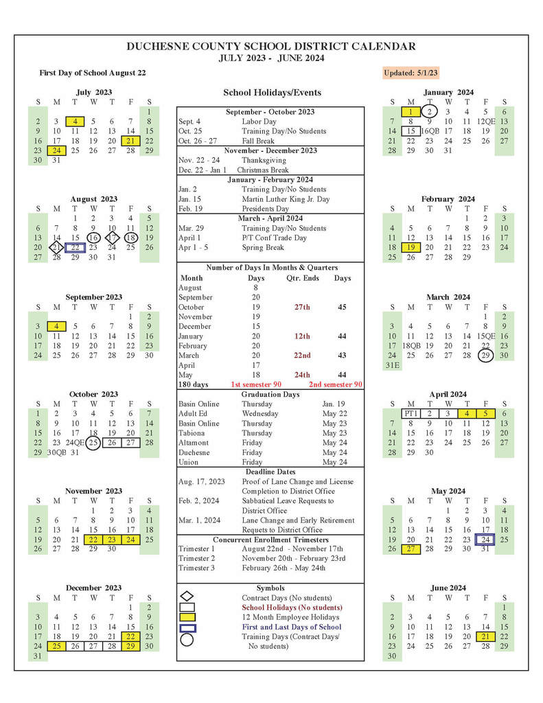 District Calendar for 2023-24 school year